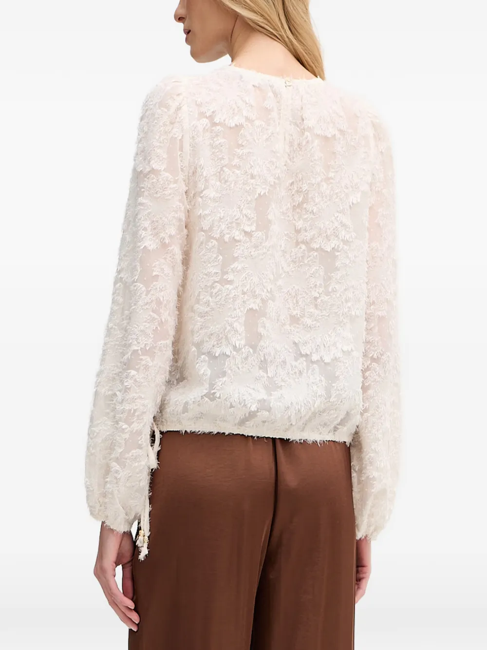 OUI Blouse met pofmouwen en franje Wit