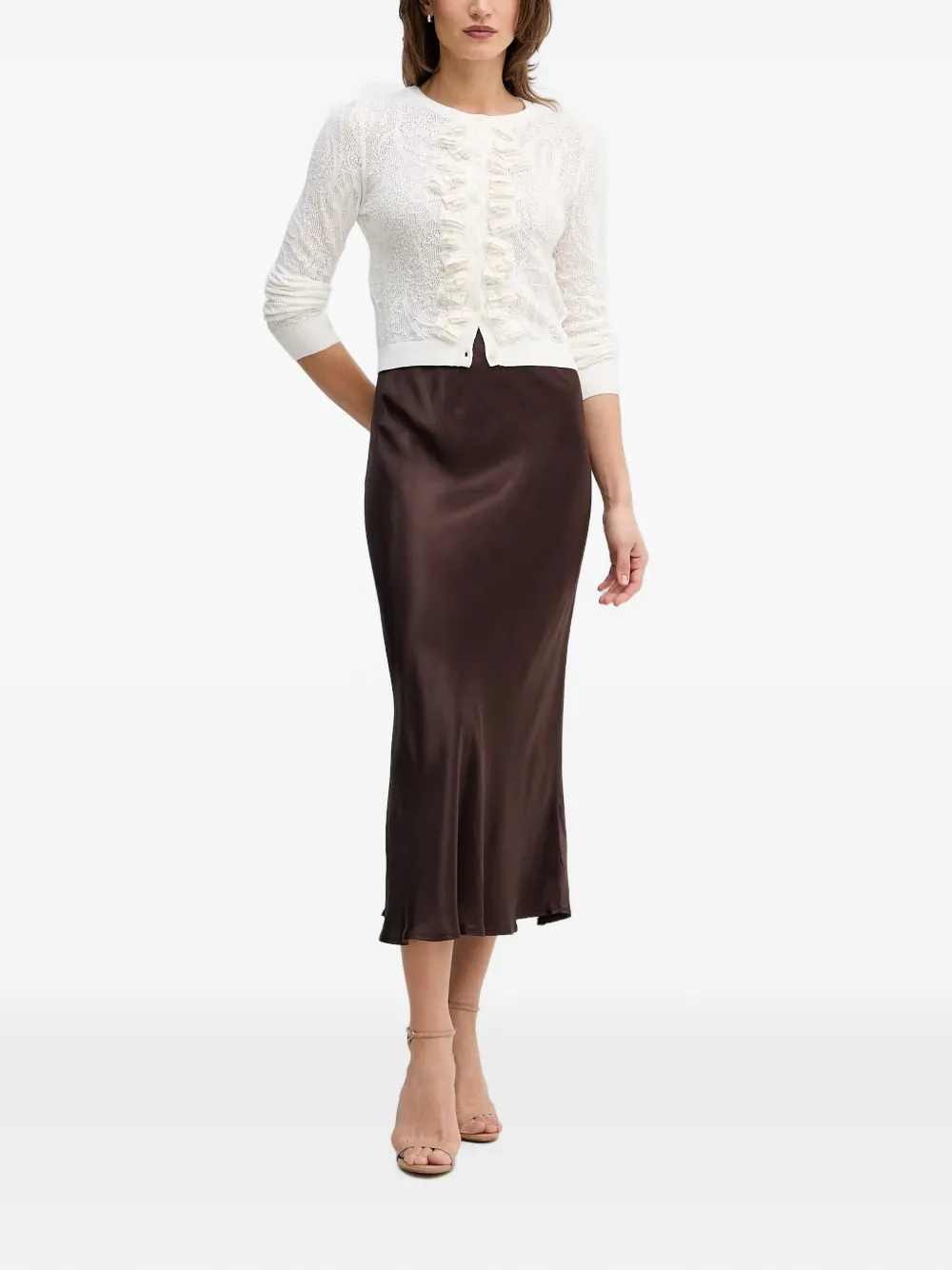OUI Gebreid vest met ruches Wit