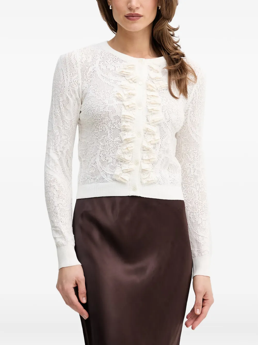 OUI ruffled pointelle-knit cardigan