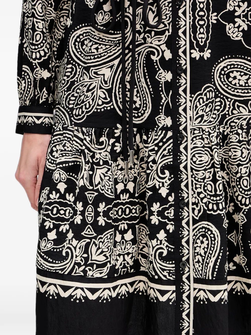 OUI Mini-jurk met paisley-print en ceintuur Zwart
