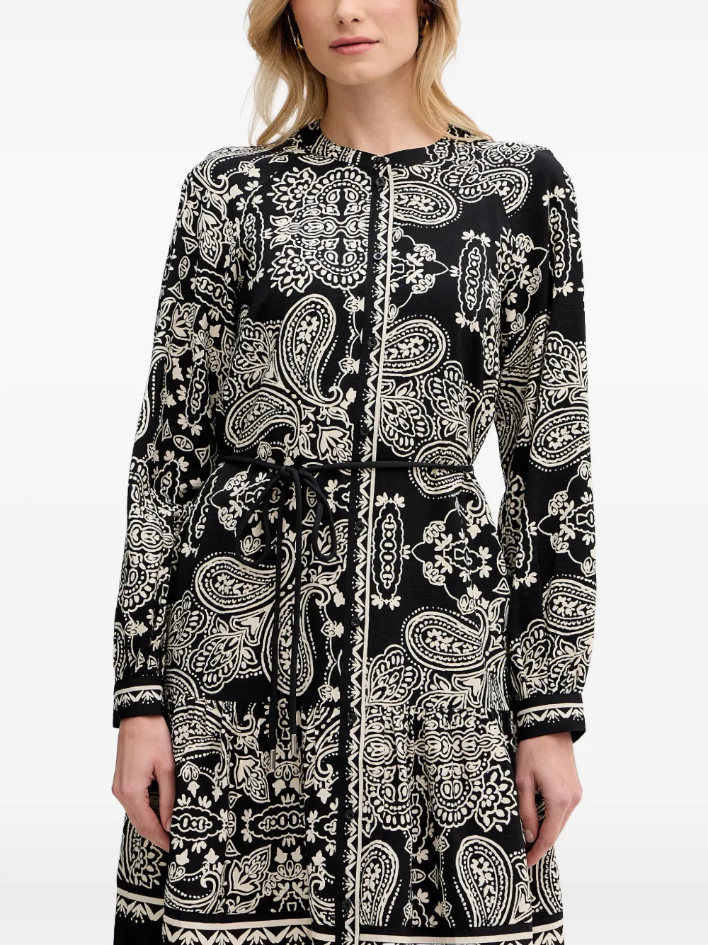 OUI Mini-jurk met paisley-print en ceintuur Zwart