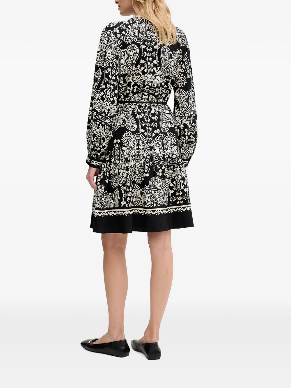 OUI Mini-jurk met paisley-print en ceintuur Zwart