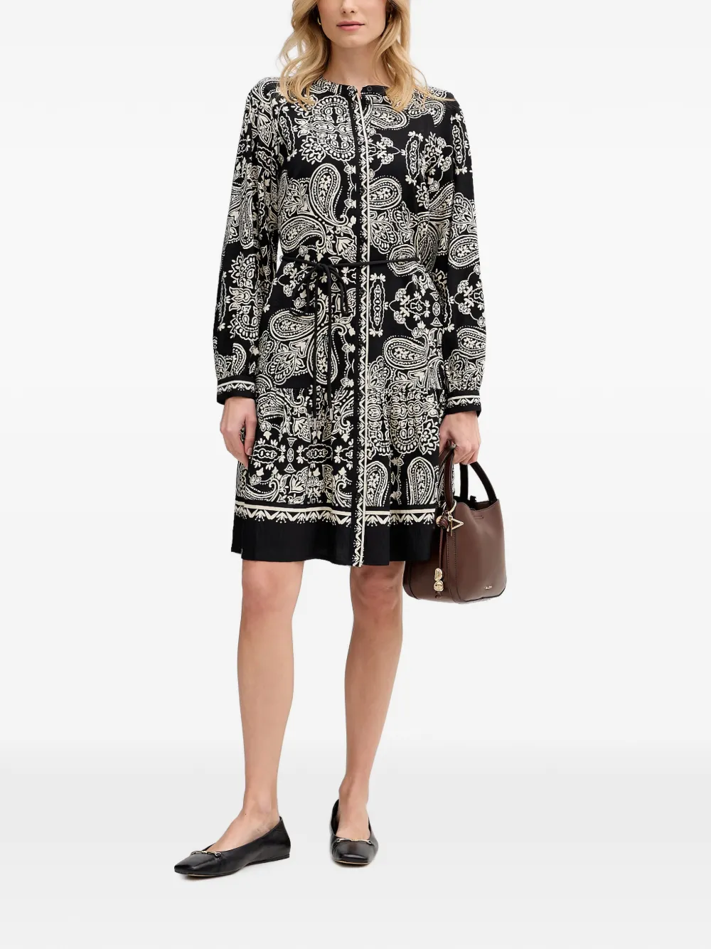 OUI Mini-jurk met paisley-print en ceintuur Zwart