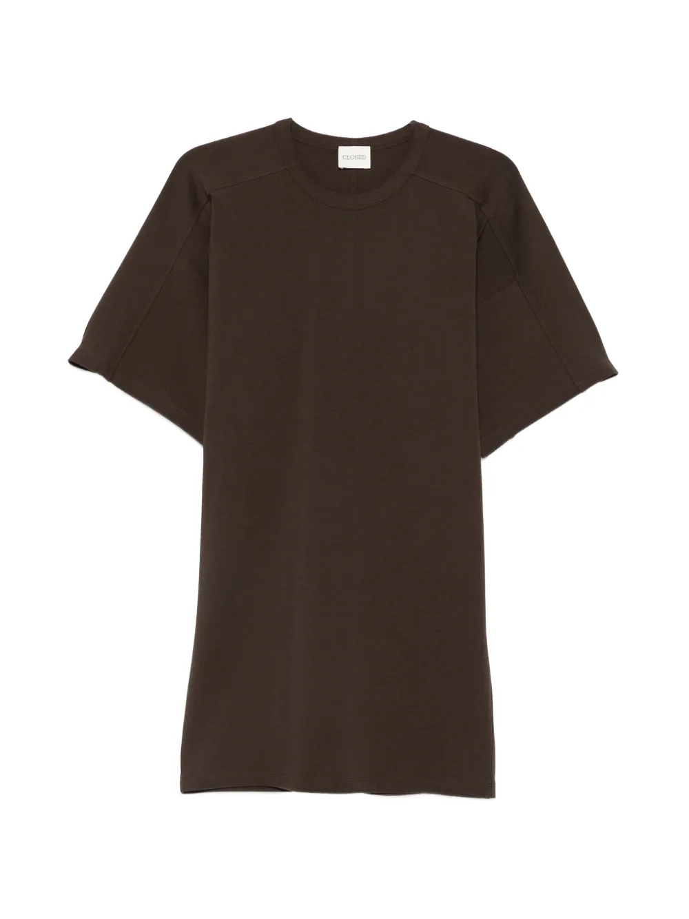 Closed short-sleeve panelled dress - Marrone