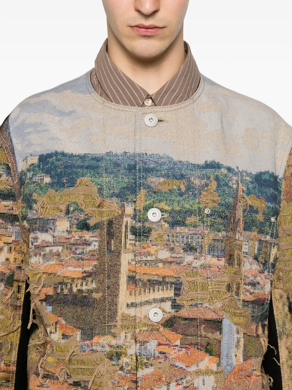 Junya Watanabe MAN Jack met franje en print Bruin