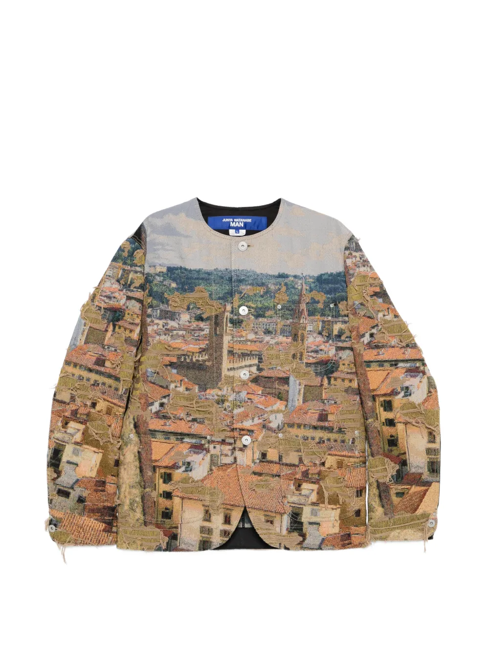 Junya Watanabe MAN tapestry-print frayed jacket - Braun