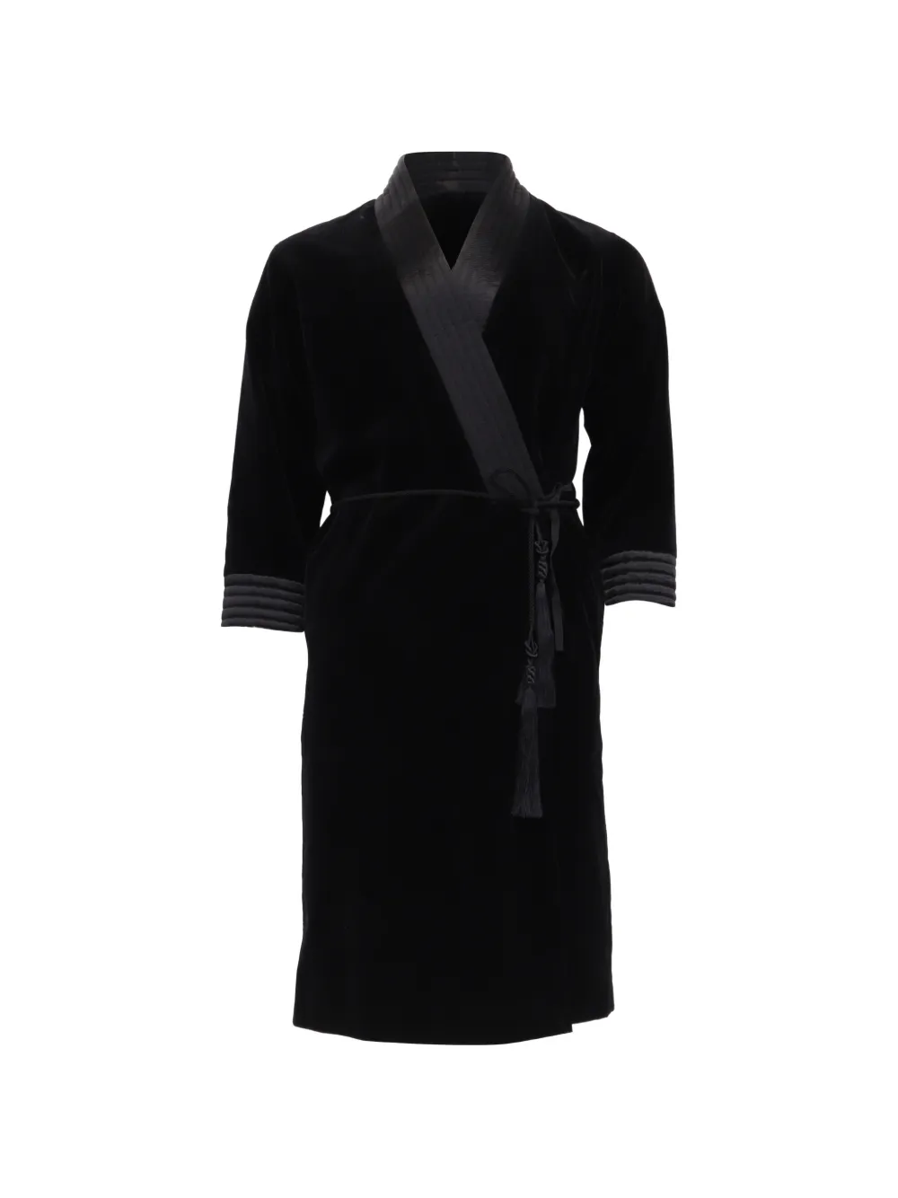 Saint Laurent Pre-Owned quilted-ilted trim velvet robe - Schwarz
