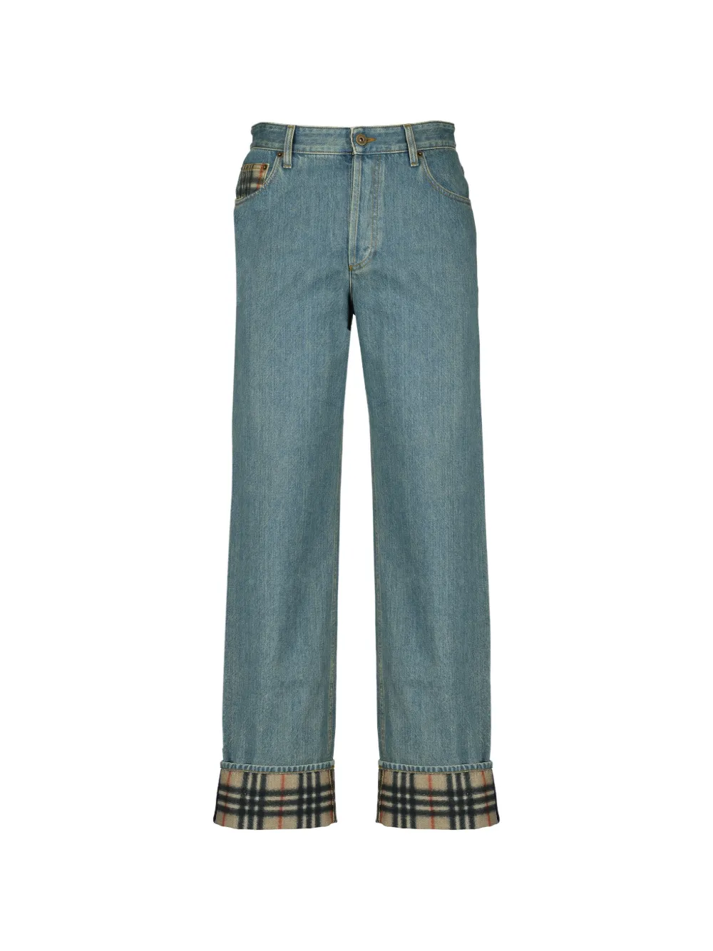 Burberry check-cuff straight-leg jeans - Blu