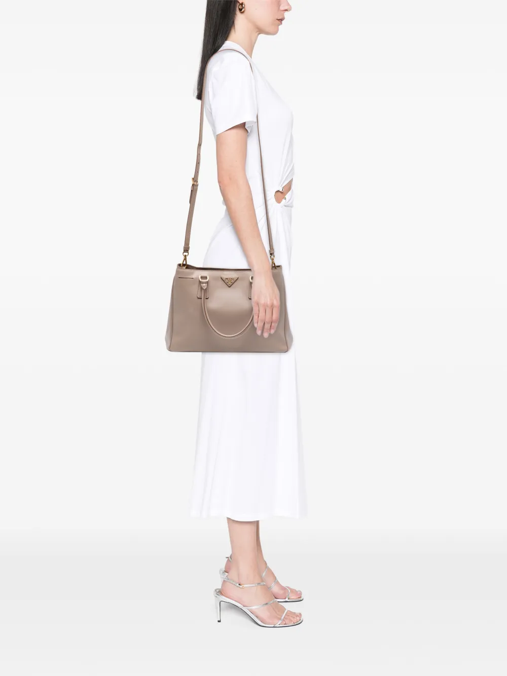  Prada Pre-owned Sac à Bandoulière Galleria Double Zip Médium En Cuir Saffiano Lux (2000-2025) - Tons Neutres 