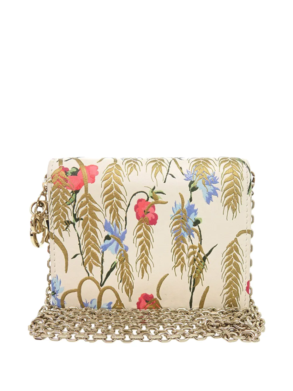 Christian Dior Pre-Owned 2020 Calfskin Hibiscus Card Holder with Chain crossbody bag - White