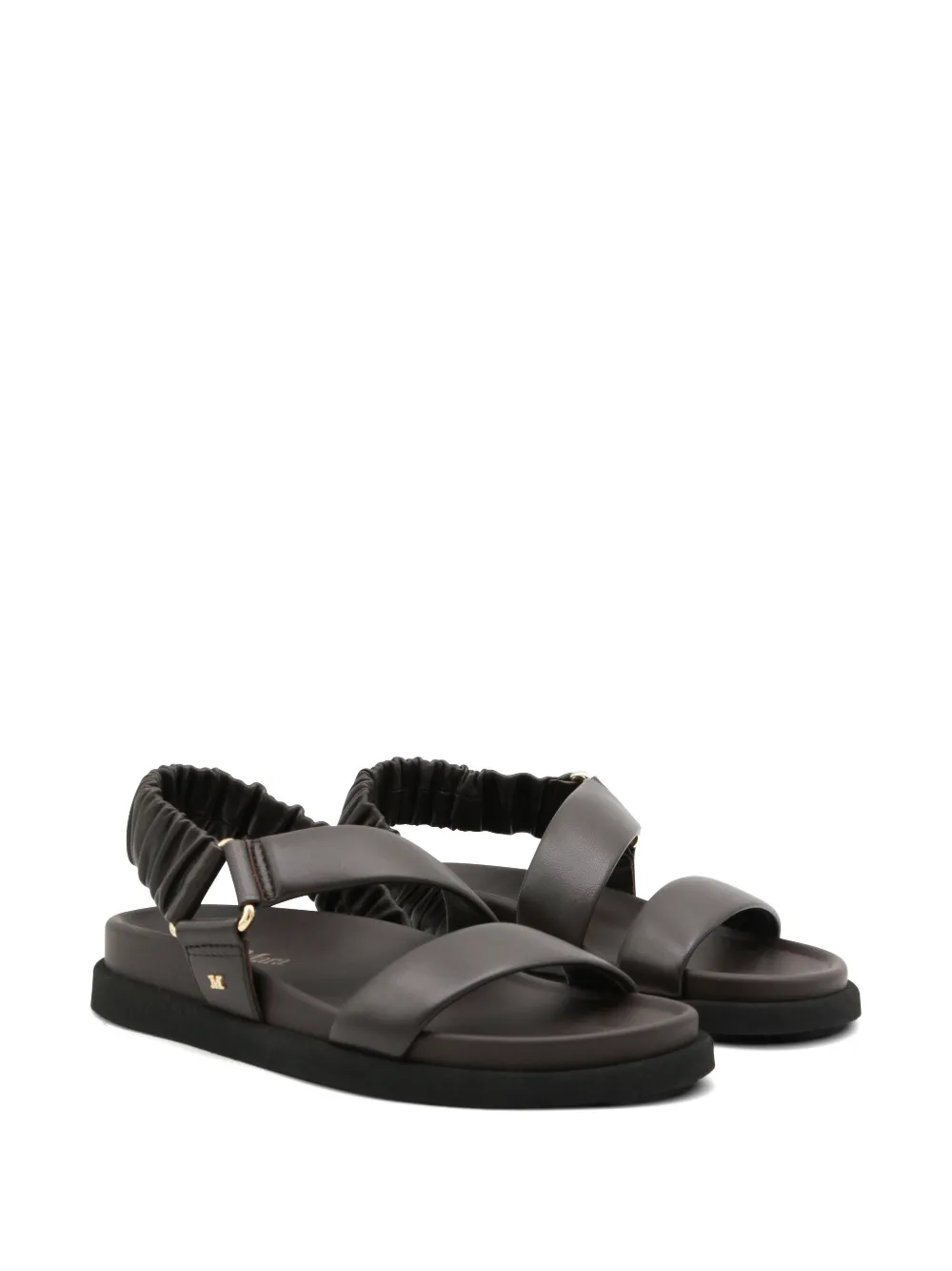Max Mara Leren slingback sandalen met ruches Bruin