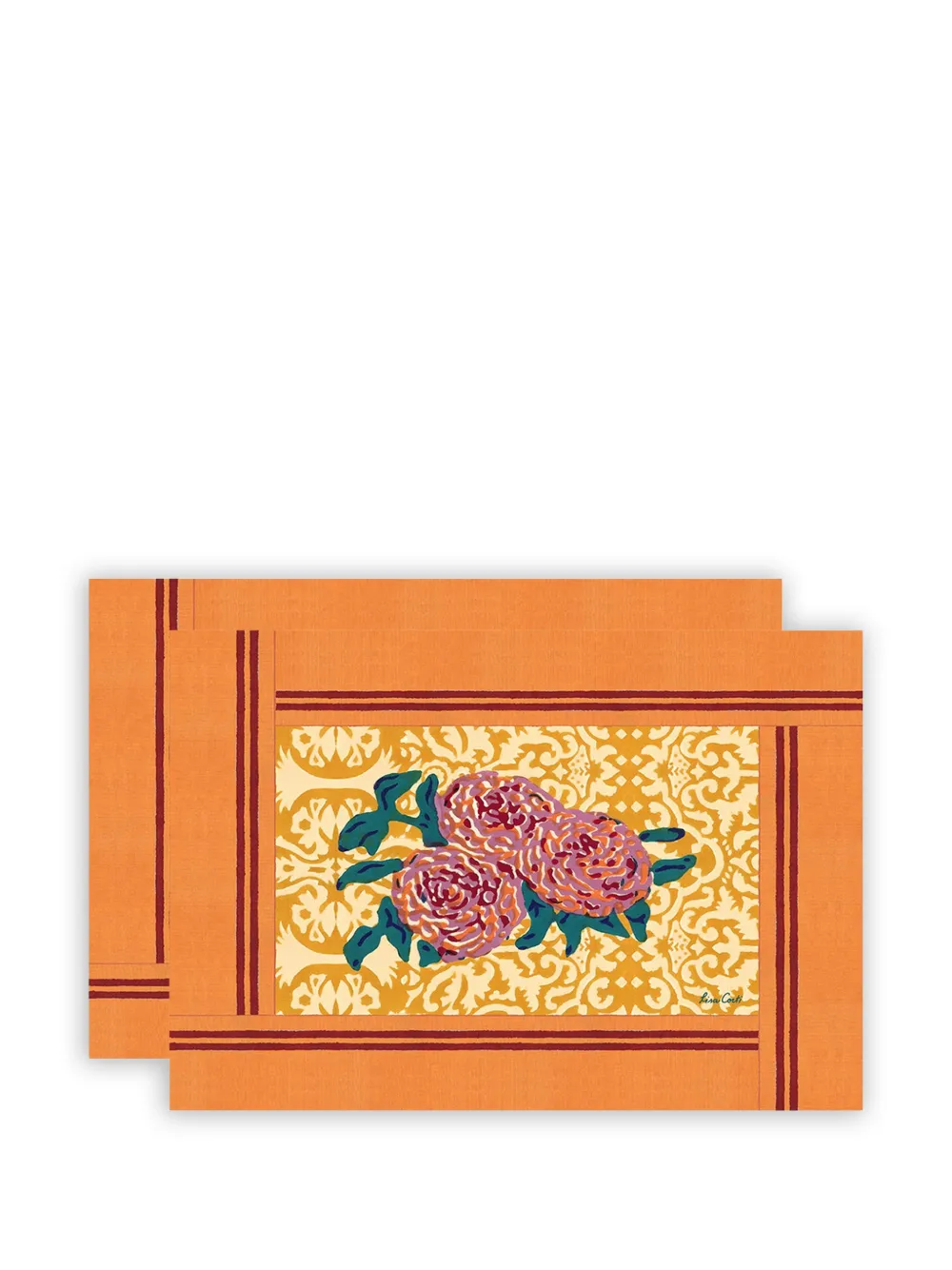 Lisa Corti floral-print striped table placemats - Arancione