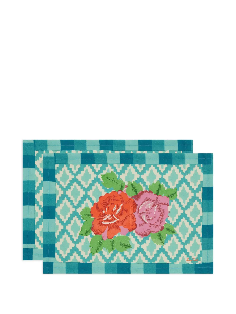 Lisa Corti floral-print geometric-pattern placemats - Blu