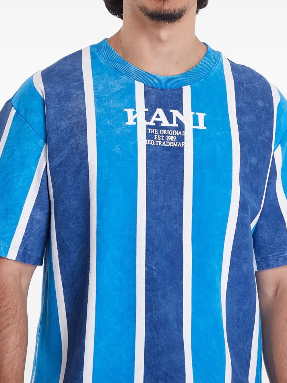 karl kani Gestreept T-shirt met logodetail Blauw