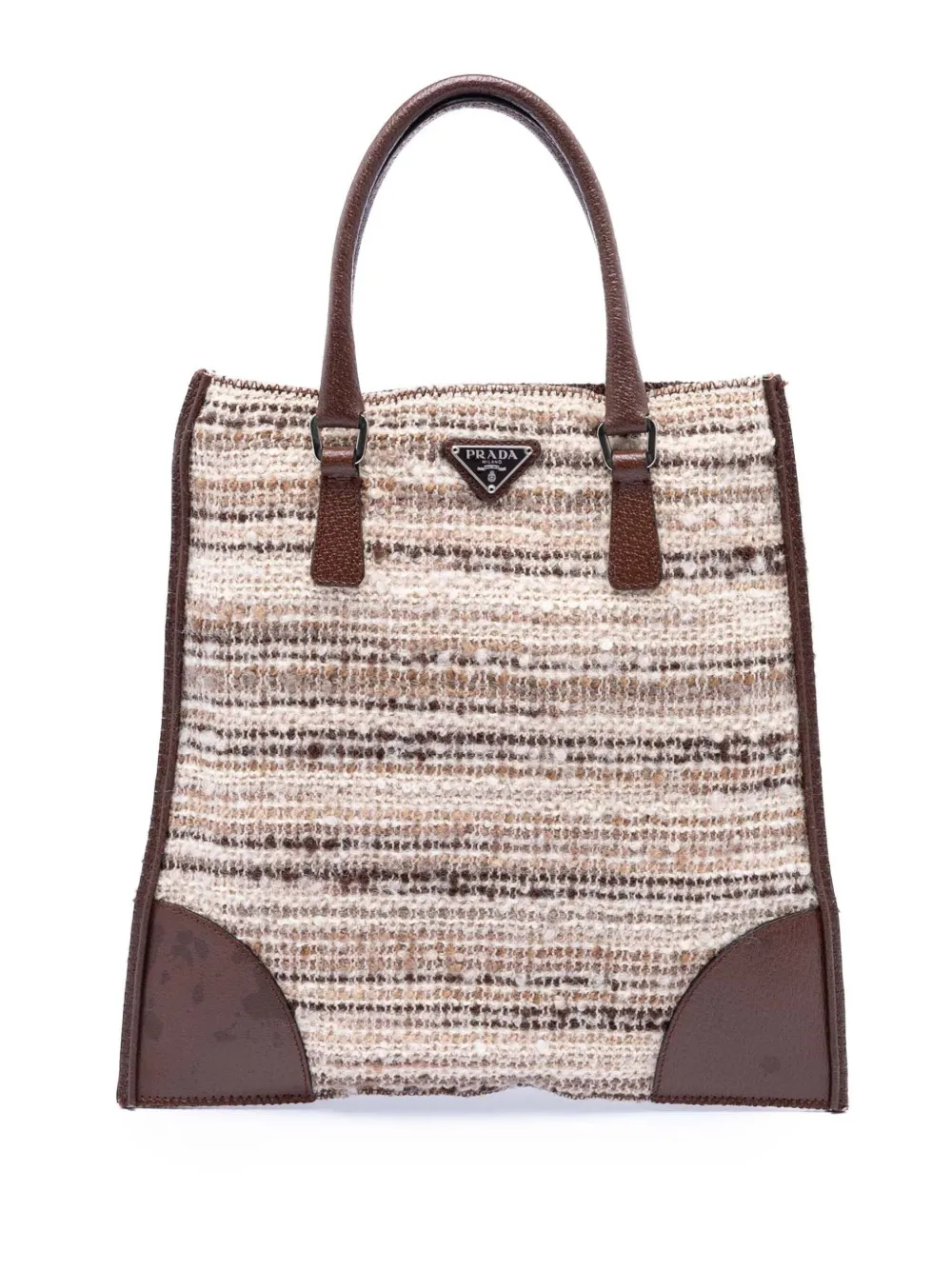 Prada Pre-Owned 2000-2013 Vitello Trimmed Tweed Flat tote bag - Toni neutri