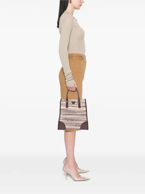 Prada Pre-Owned 2000-2013 Vitello Trimmed Tweed Flat Tote Bag 