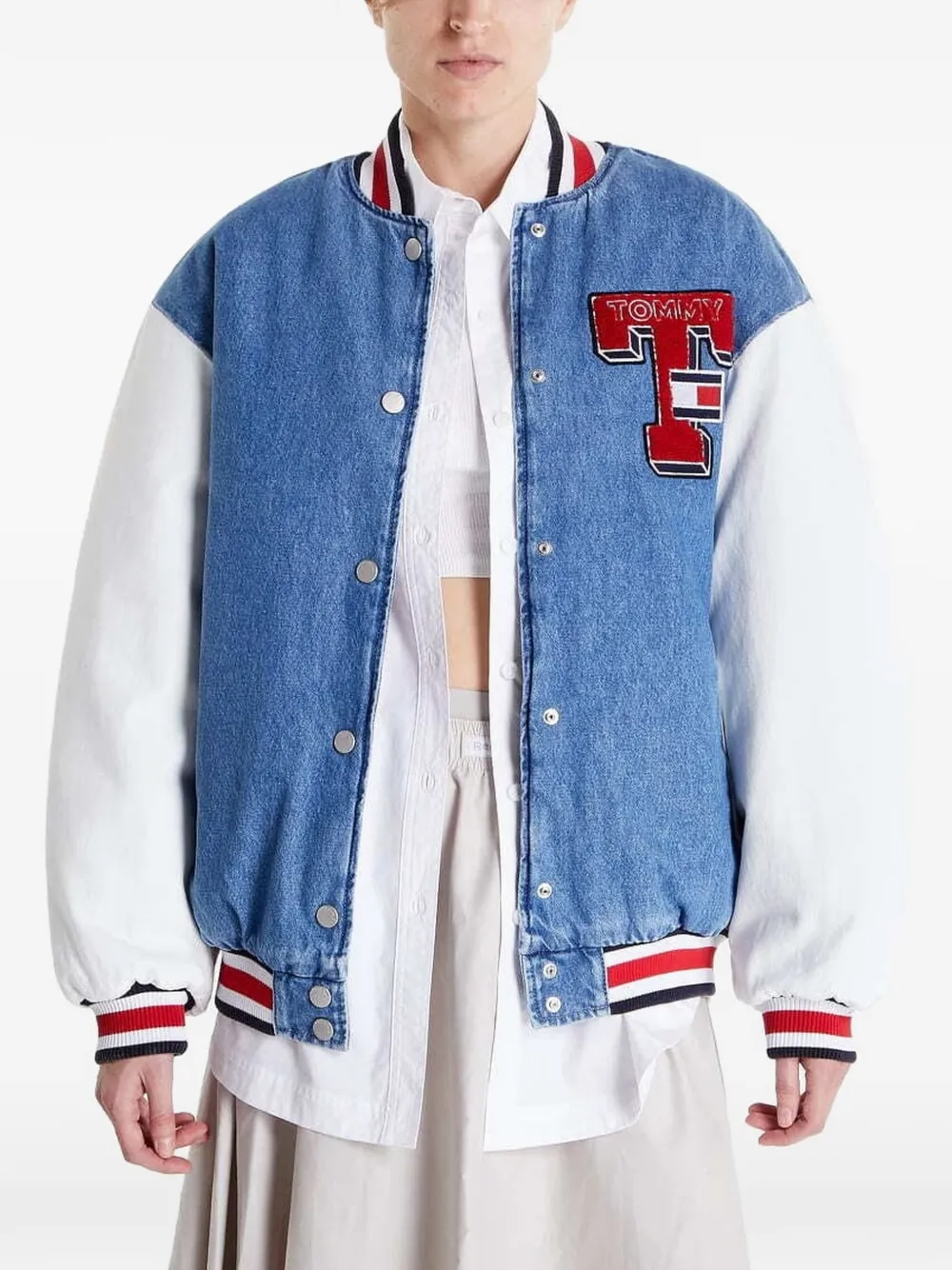 Tommy Hilfiger Letterman logo-patch denim varsity jacket - Blu