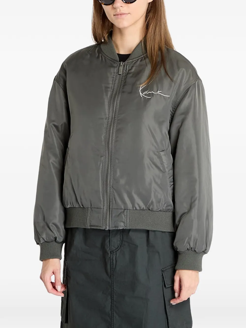 karl kani Signature Bomberjacke an der Brust - Grau