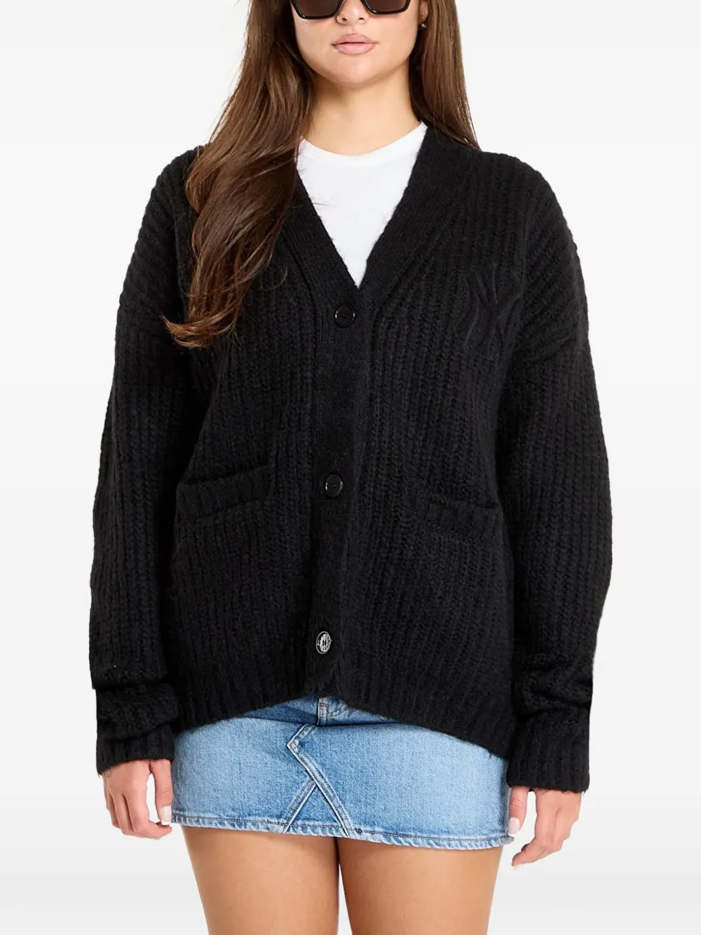 NEW ERA CAP New York Yankees MLB ribbed-knit logo-embroidered cardigan - Nero