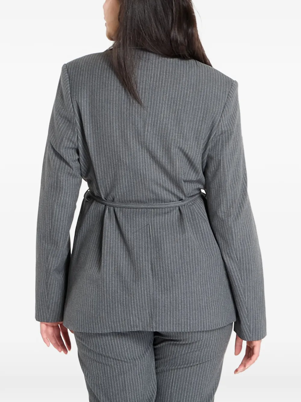 SAMSOE Salot blazer met krijtstreep en ceintuur Grijs