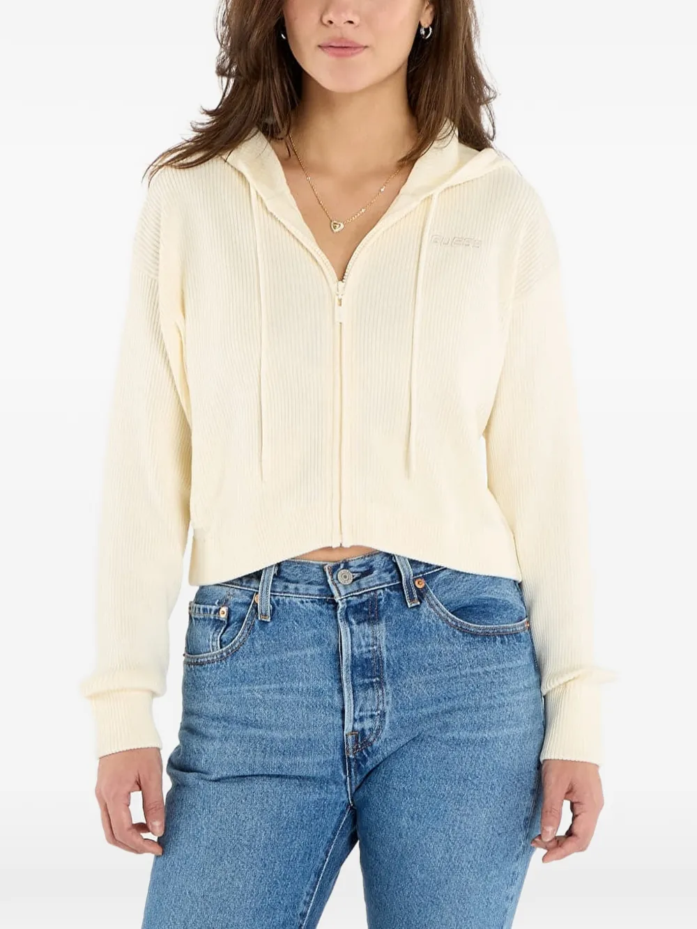 GUESS USA Flamina ribbed-knit zip-up cardigan - Neutrals