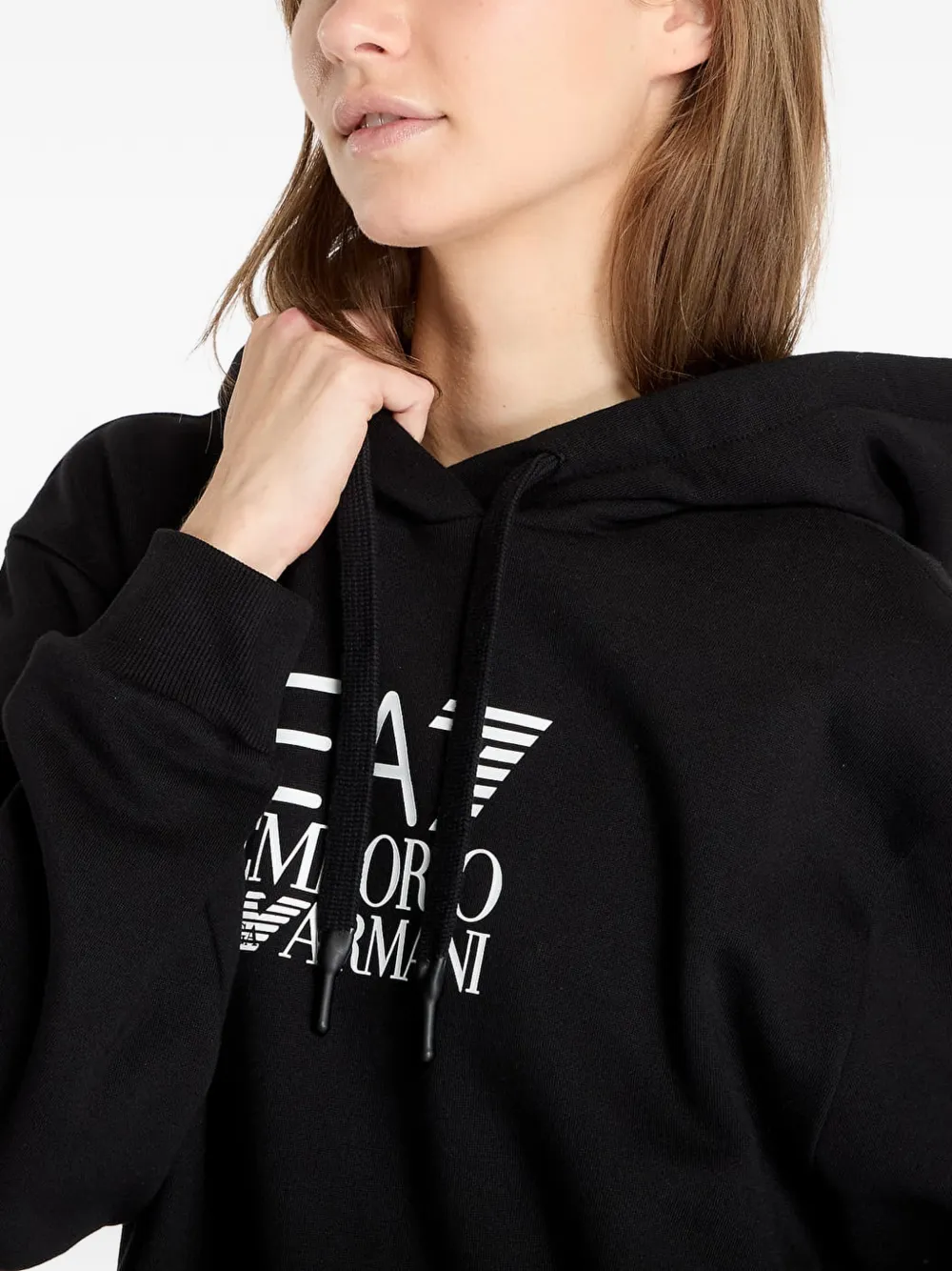 Ea7 Emporio Armani Hoodie met logoprint en trekkoord Zwart