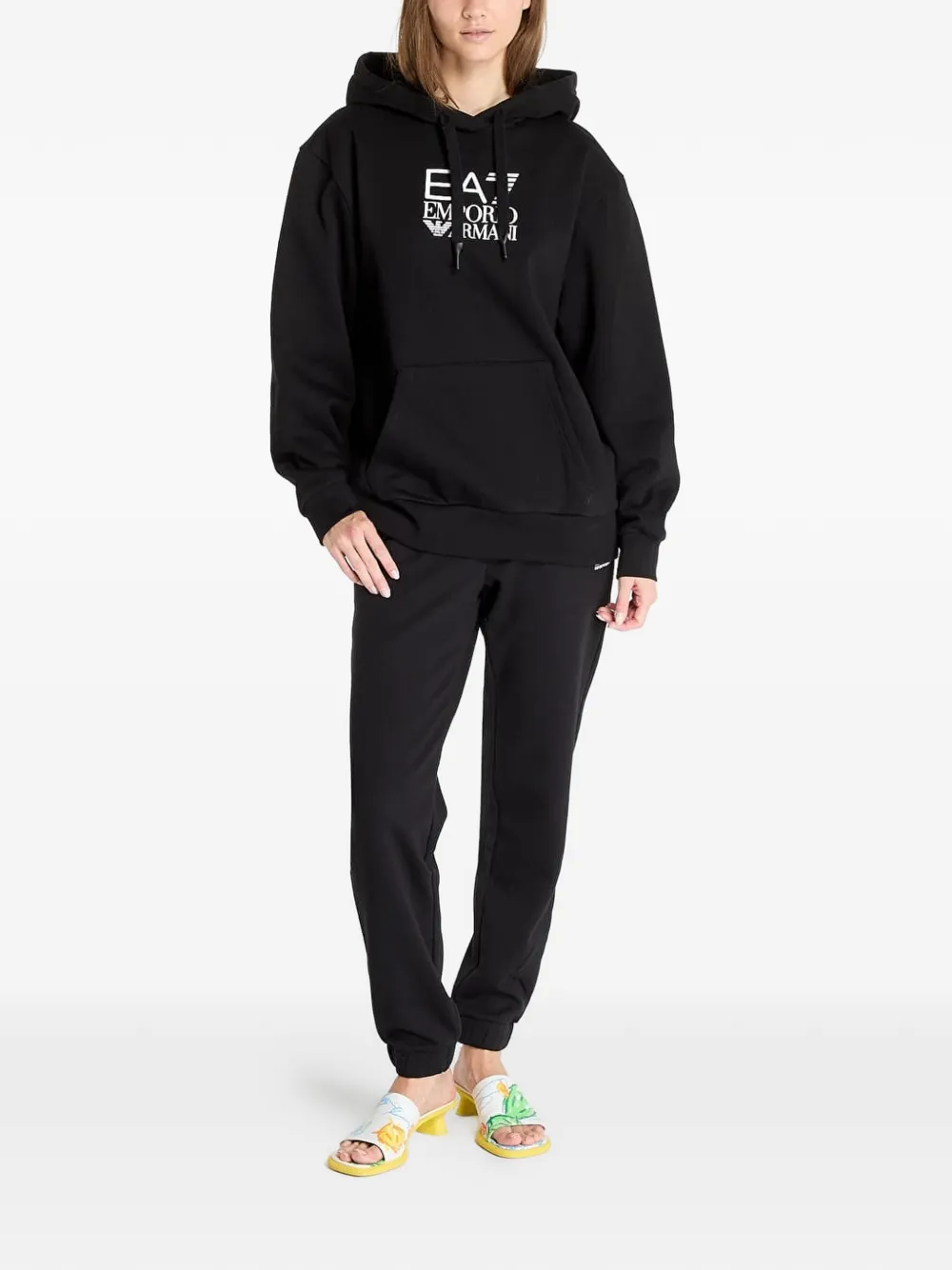 Ea7 Emporio Armani Hoodie met logoprint en trekkoord Zwart