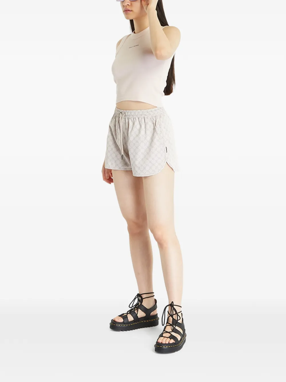 Daily Paper Reportia shorts met trekkoord en monogramprint Beige