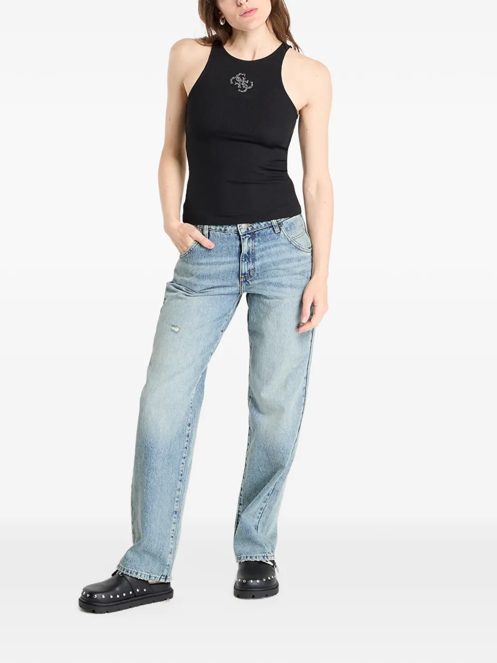 GUESS USA logo-embellished ribbed vest Zwart
