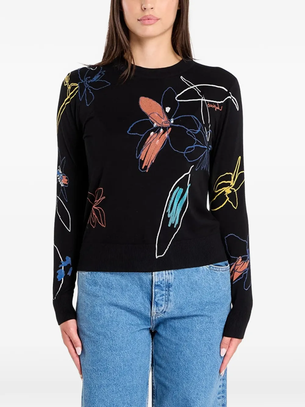 Desigual Arty Floral-print Sweater In Black
