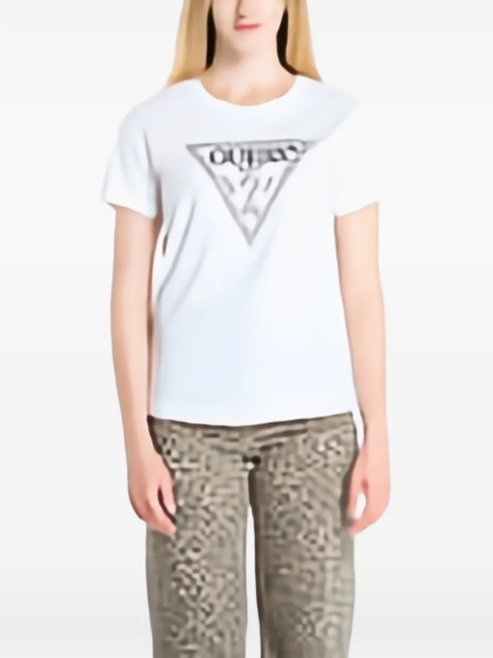 GUESS USA rhinestone-logo T-shirt - Bianco