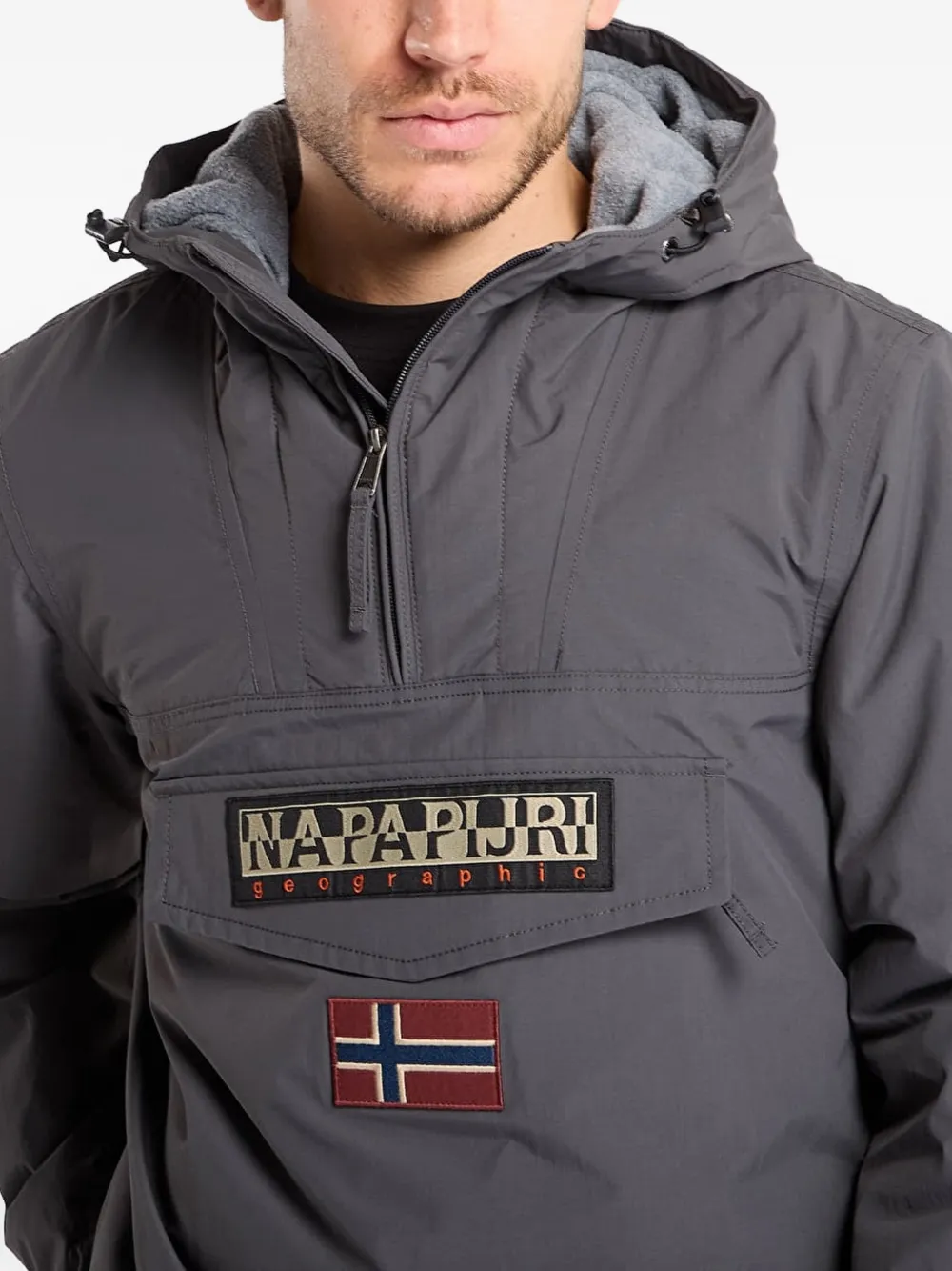 Napapijri Jack met capuchon en logopatch Grijs