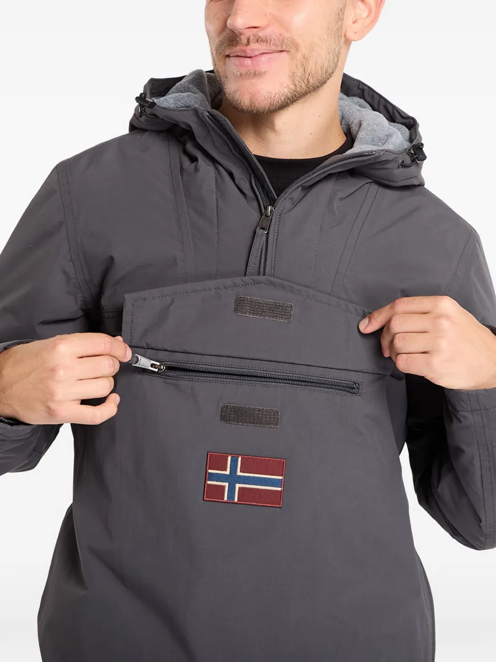 Napapijri Jack met capuchon en logopatch Grijs