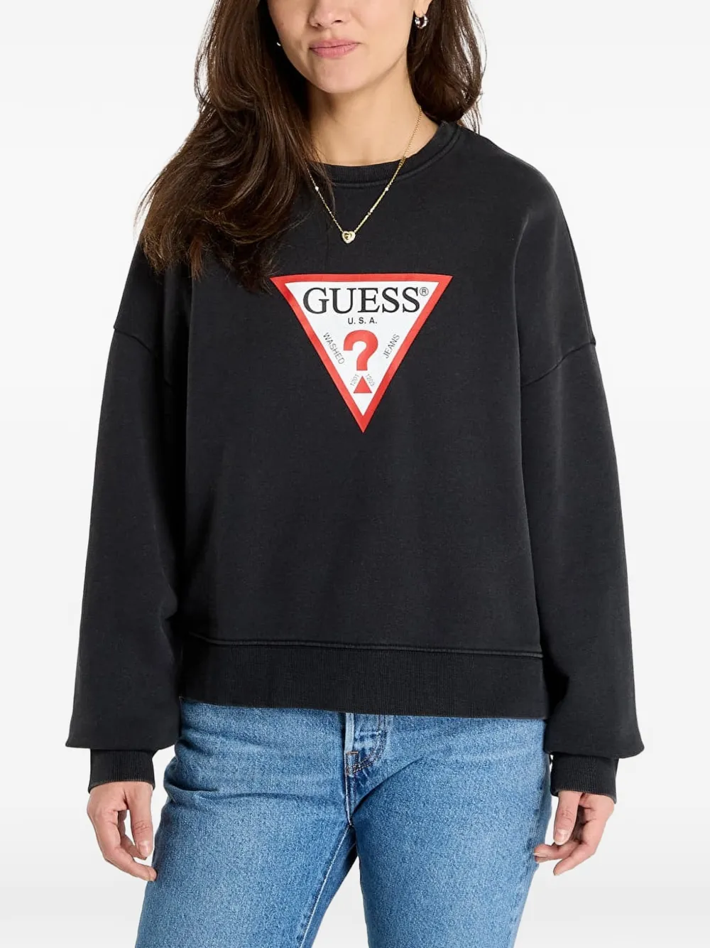 GUESS USA Felpa con stampa logo - Nero