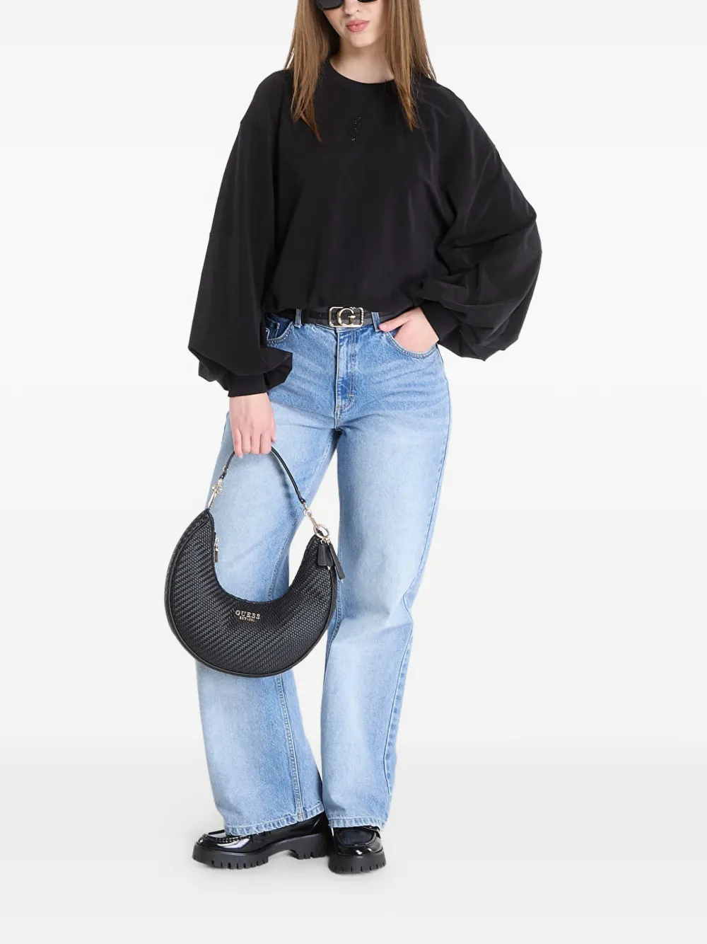 GUESS USA Top met pofmouwen Zwart