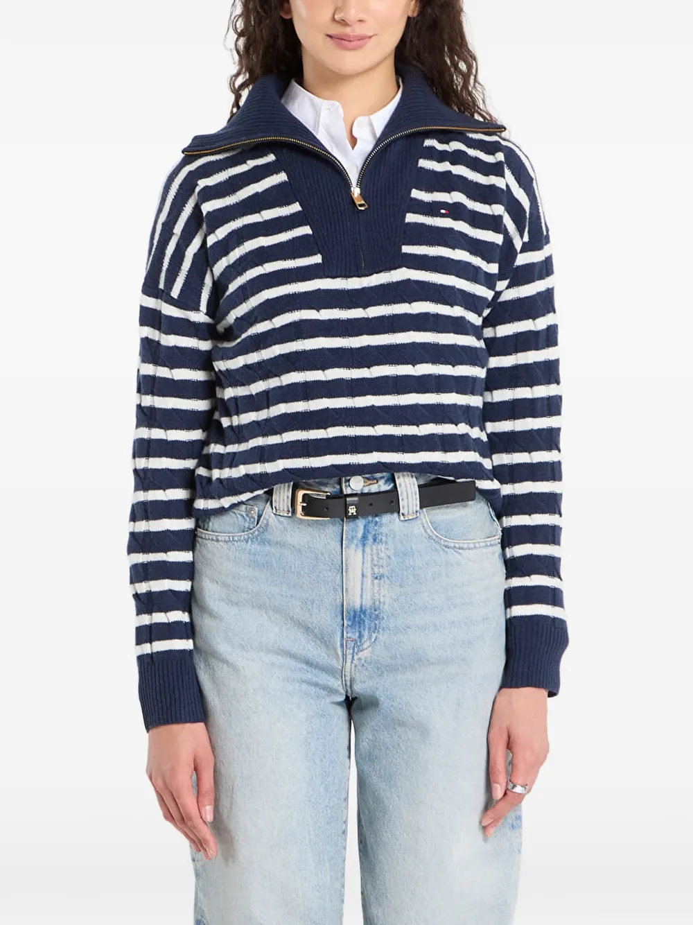 Tommy Hilfiger Striped Zip Sweater In Blue