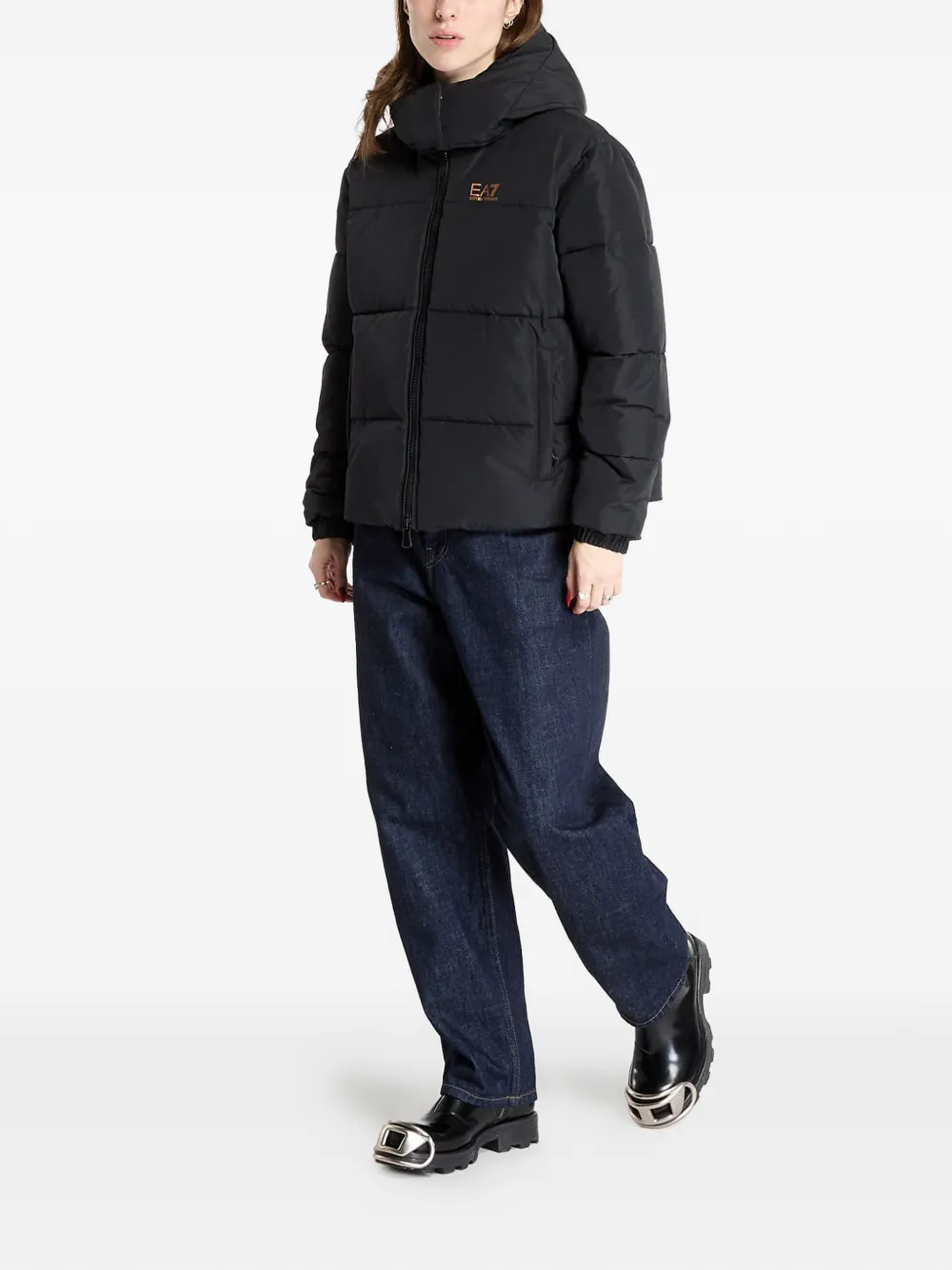 Ea7 Padded Hooded Jacket In Multi
