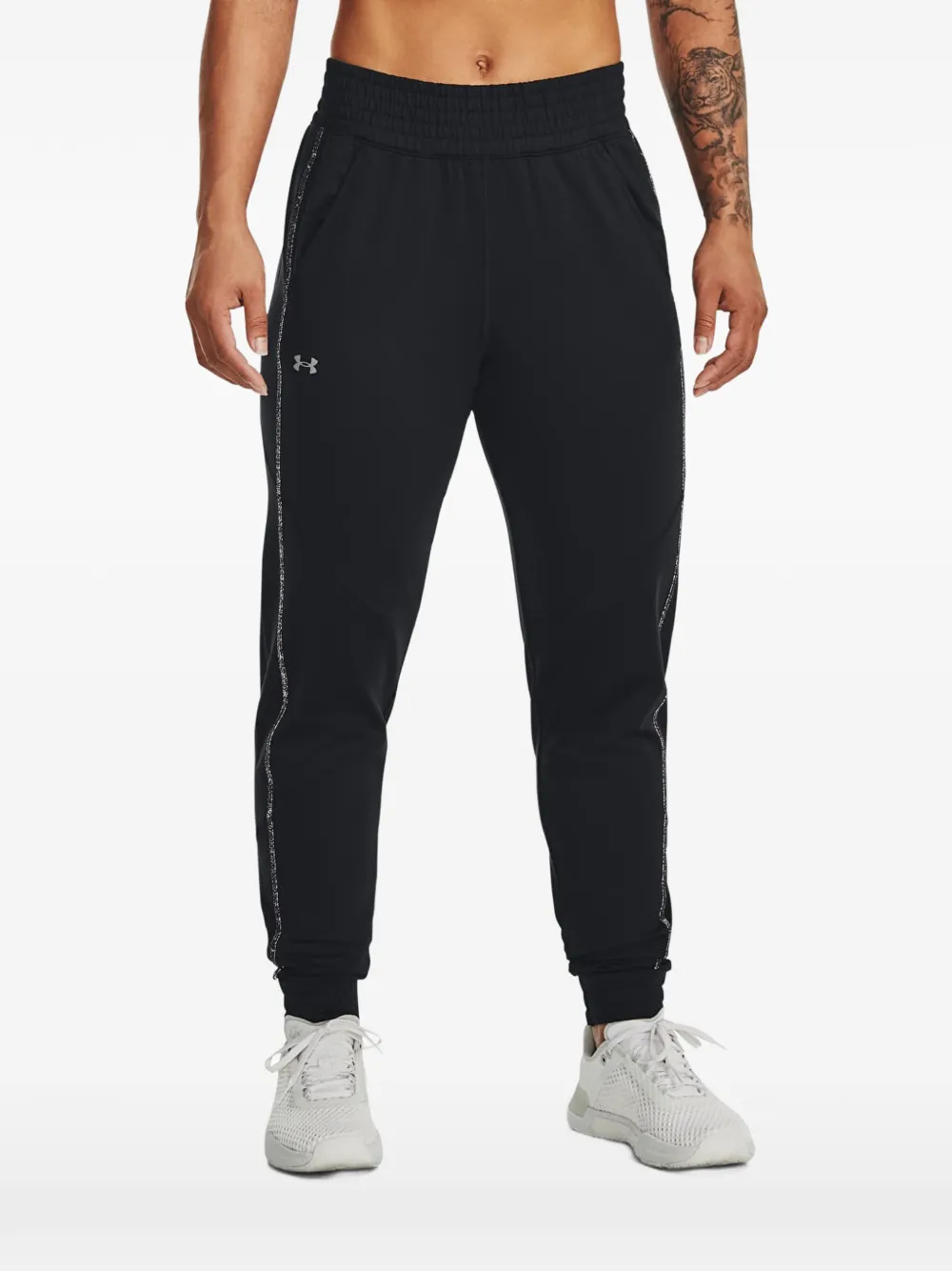 Under Armour Glitter-stripe Track Pants In Black