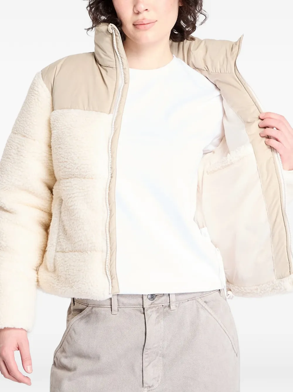 Urban Classics Teddy fleece jack met vlakken Beige