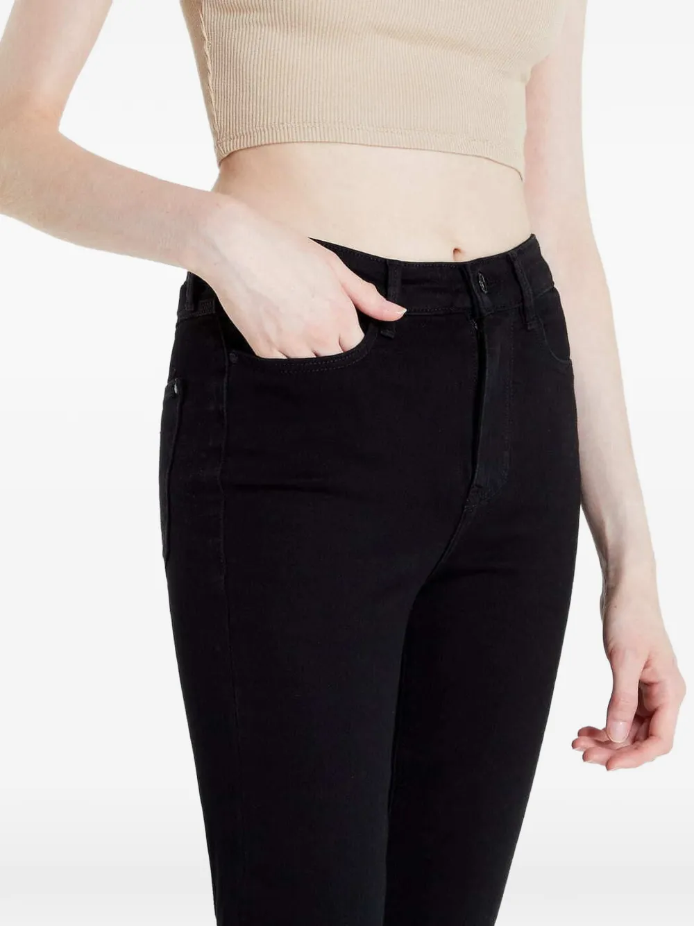 GUESS USA Reborn jeans met logoplakkaat Zwart