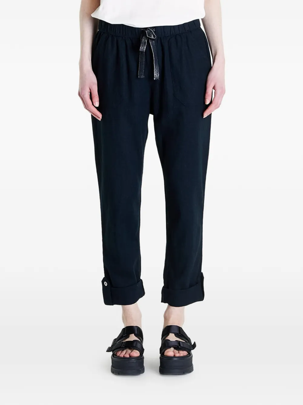 Roxy Drawstring-waist Turned-up Trousers In Black