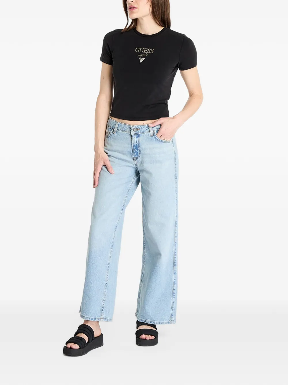 GUESS USA logo-print T-shirt Zwart