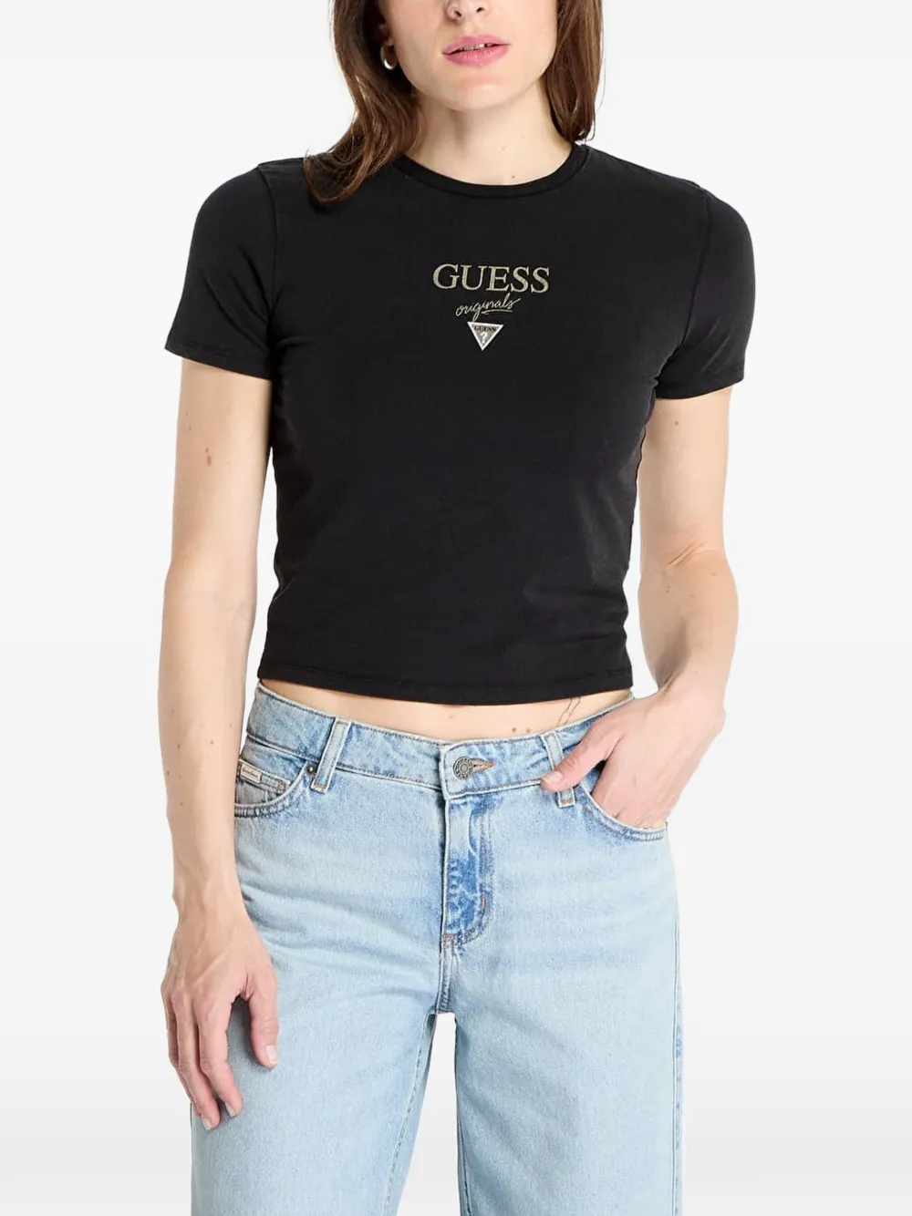 GUESS USA logo-print T-shirt Zwart