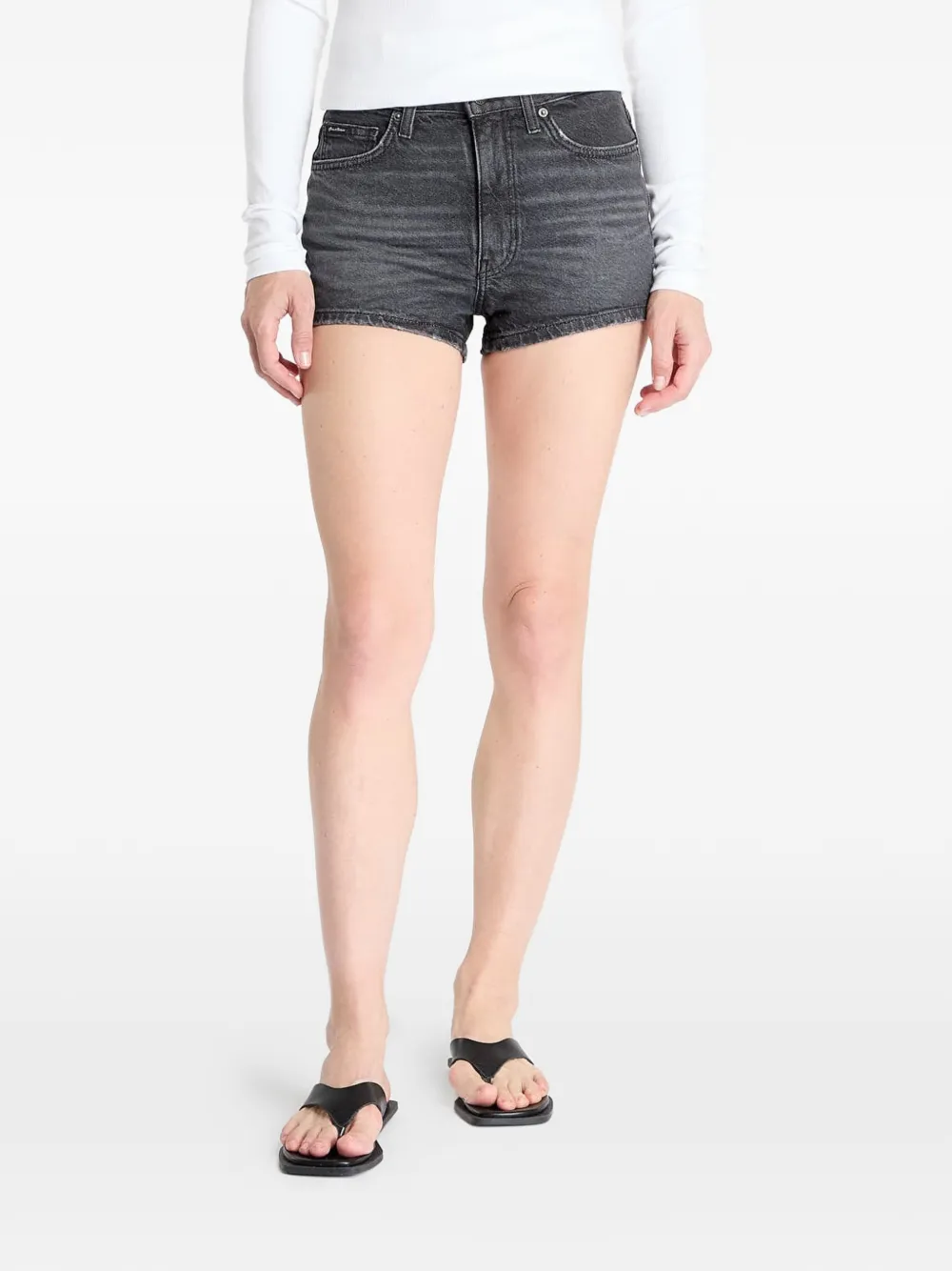Guess Usa Raw-cut Denim Shorts In Black