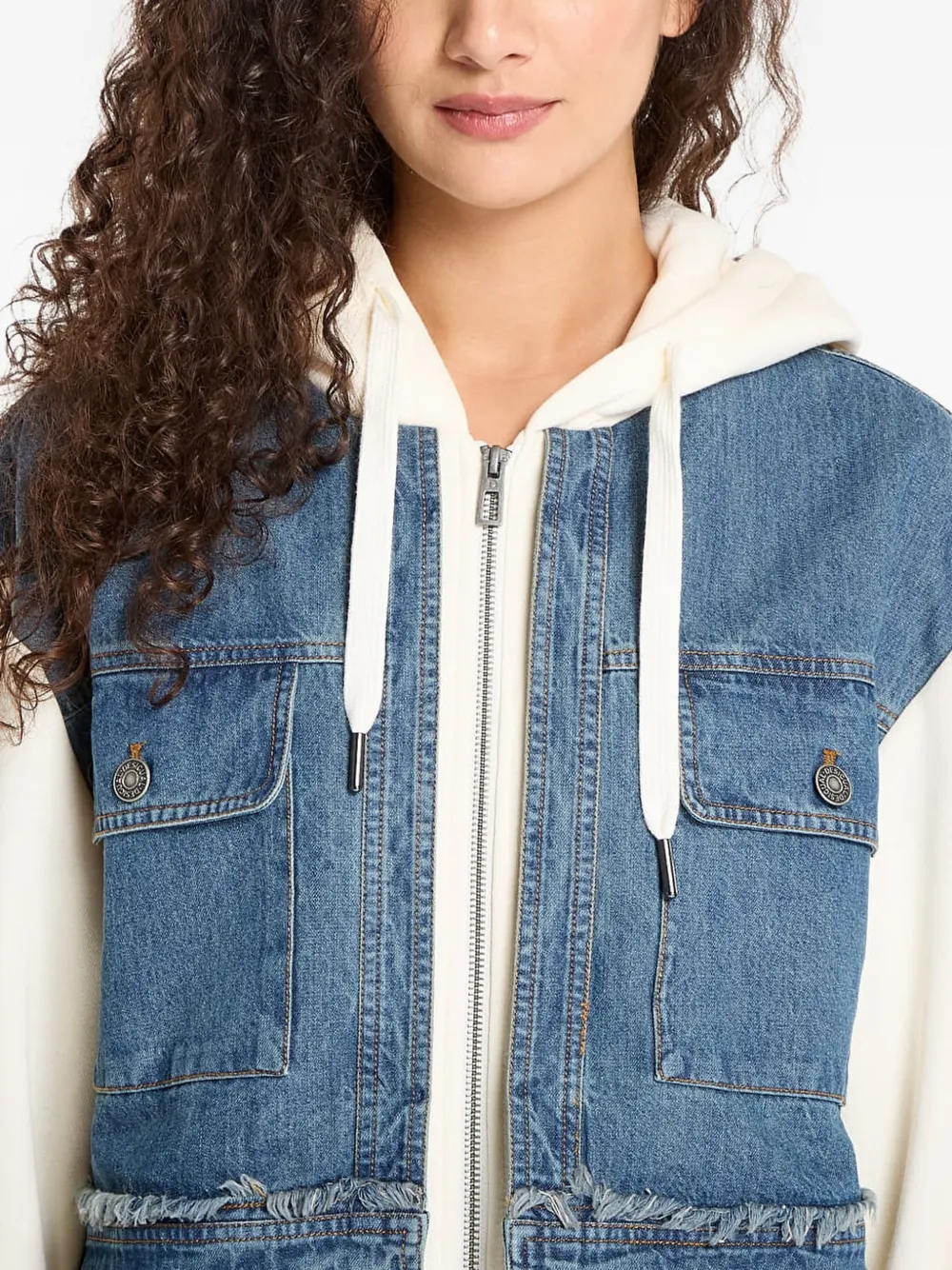 Desigual Hoodie met denim vlak en trekkoord Beige
