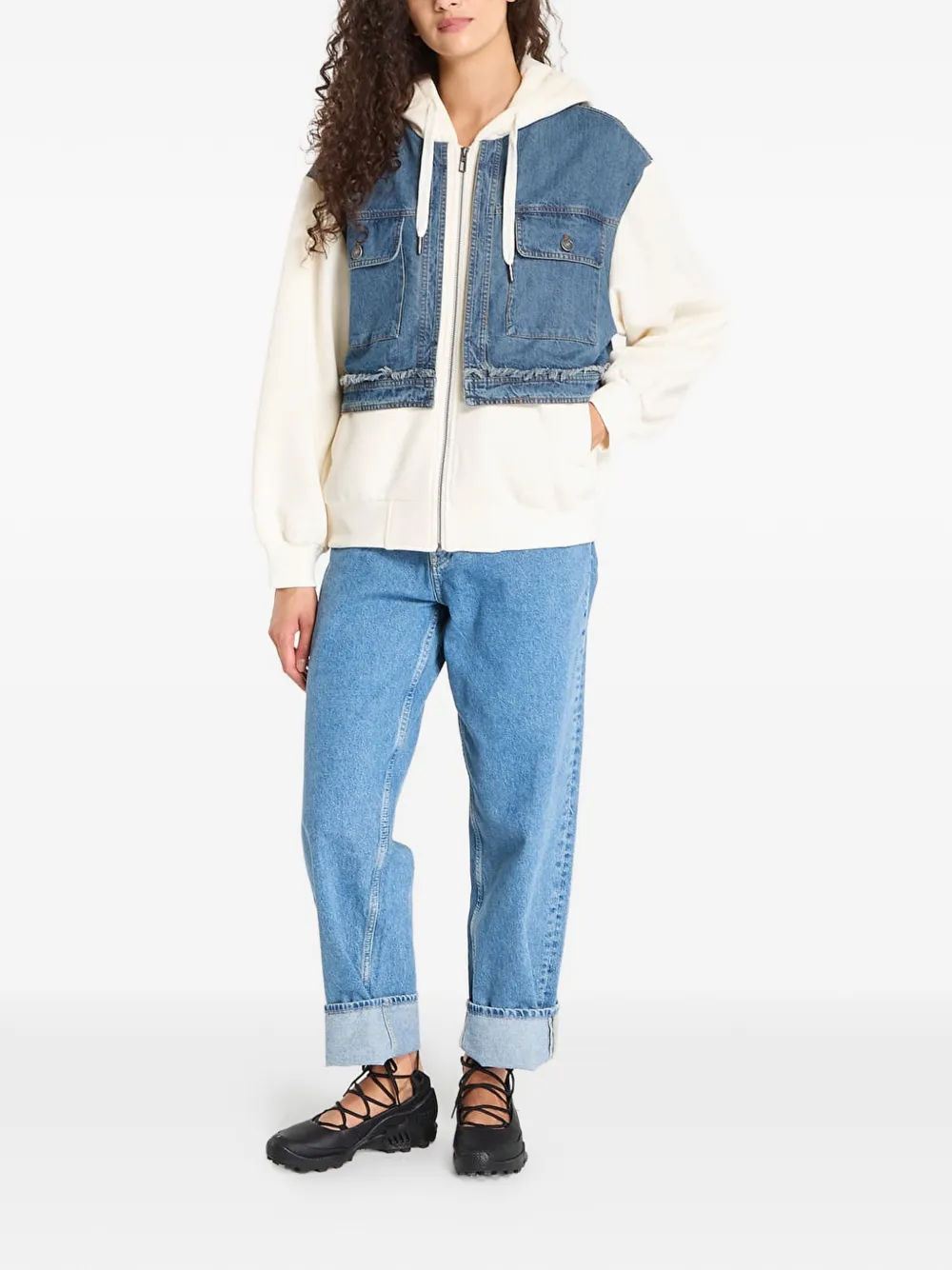 Desigual Hoodie met denim vlak en trekkoord Beige