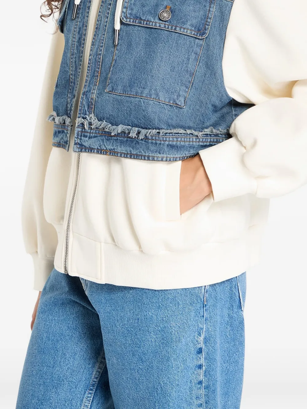Desigual Hoodie met denim vlak en trekkoord Beige