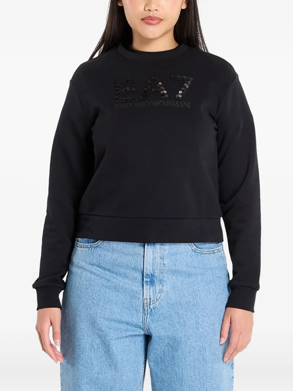 Ea7 Emporio Armani sequin-embellished logo-print sweatshirt - Schwarz