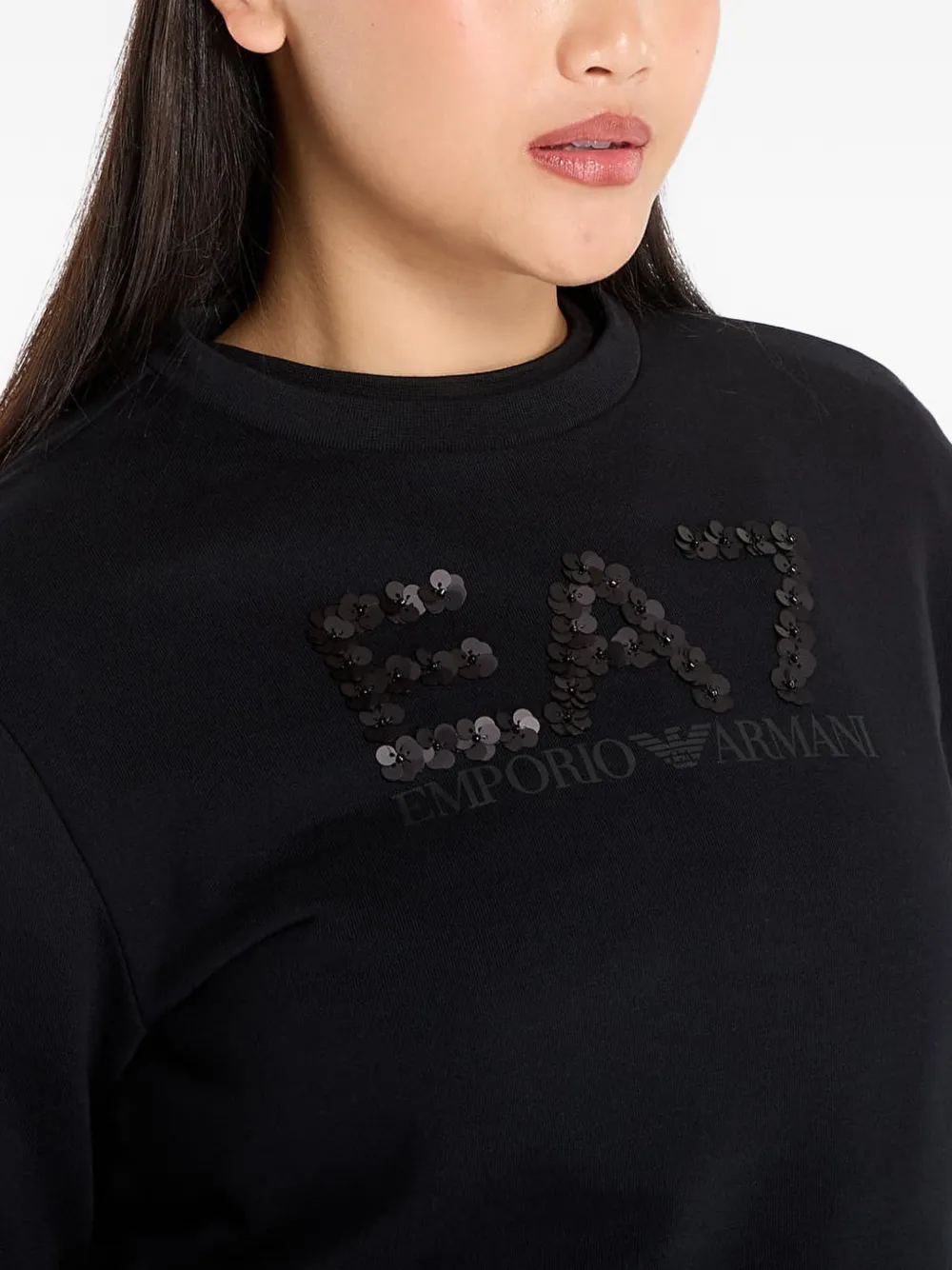 Ea7 Emporio Armani Sweater verfraaid met pailletten en logoprint Zwart