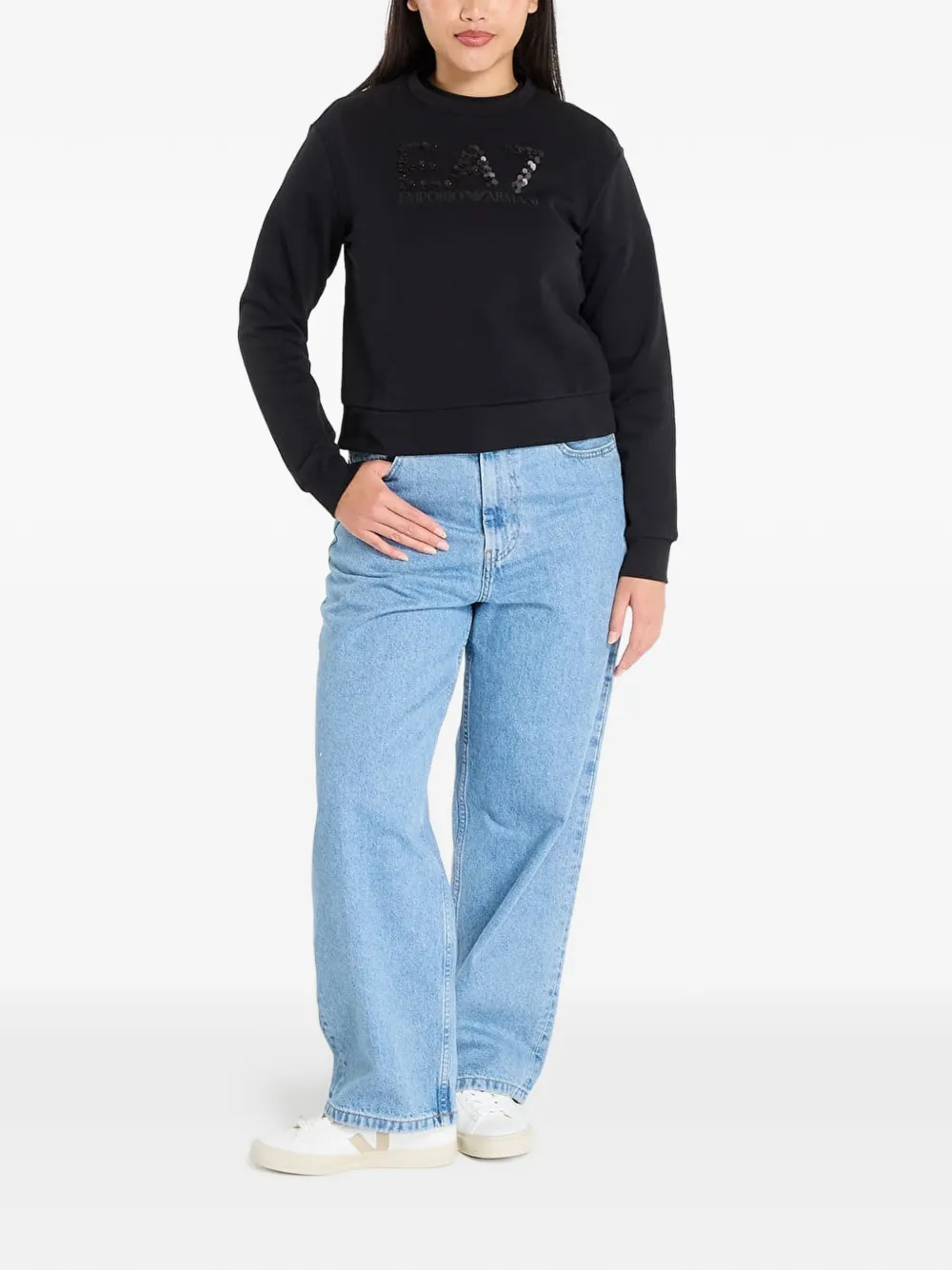 Ea7 Emporio Armani Sweater verfraaid met pailletten en logoprint Zwart